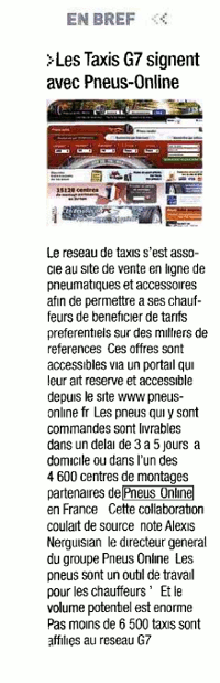 Les Taxis G7 signent avec Pneus Online