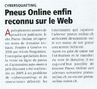 Cybersquatting – Pneus Online enfin reconnu sur le Web