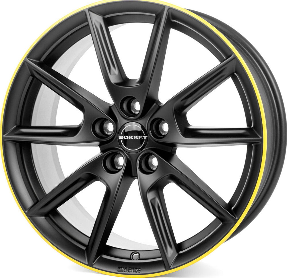Jante Borbet LX18 NOIR MAT BORD JAUNE